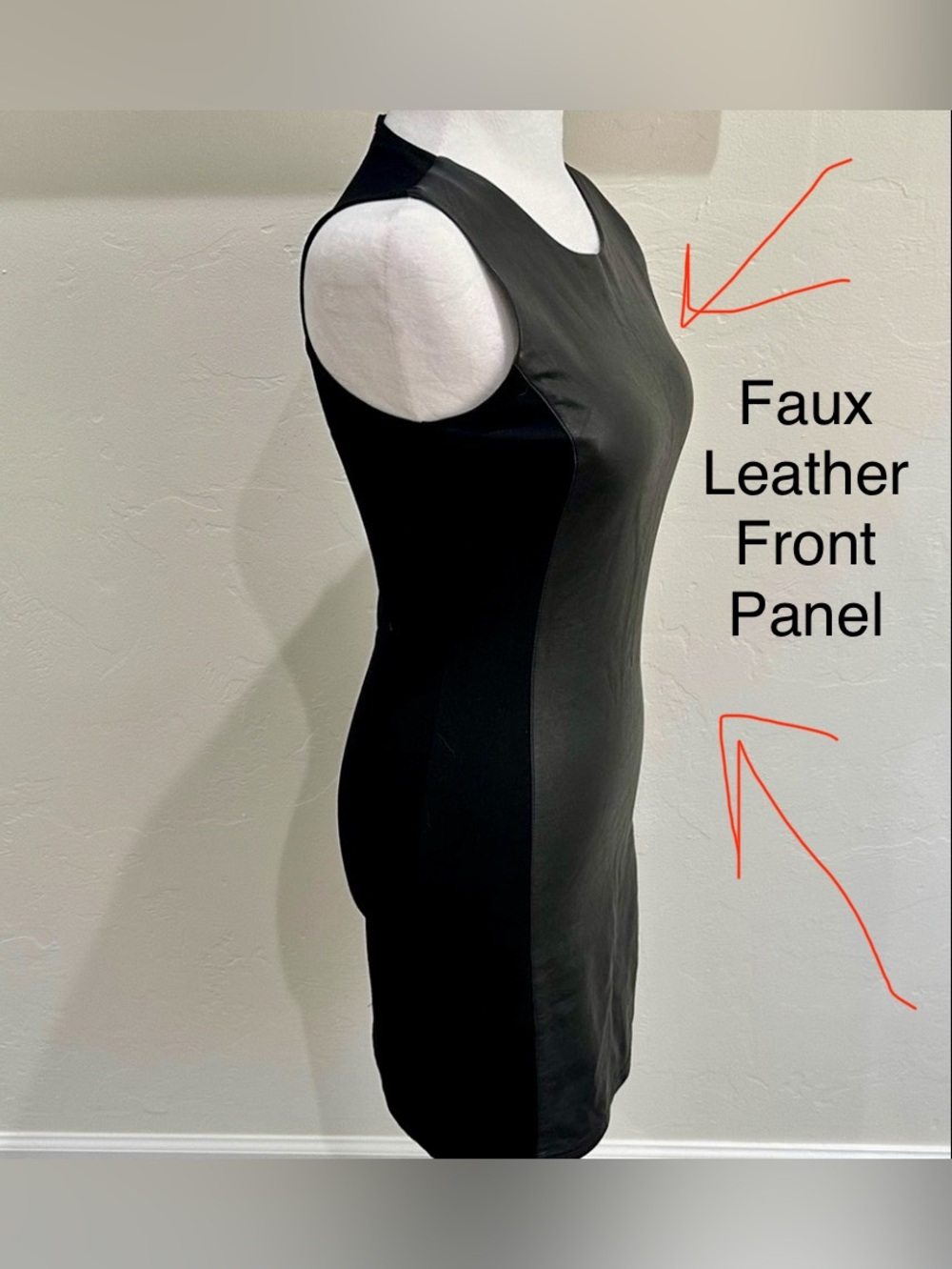 Olivaceous Faux Leather front panel Sleeveless bodycon Dress